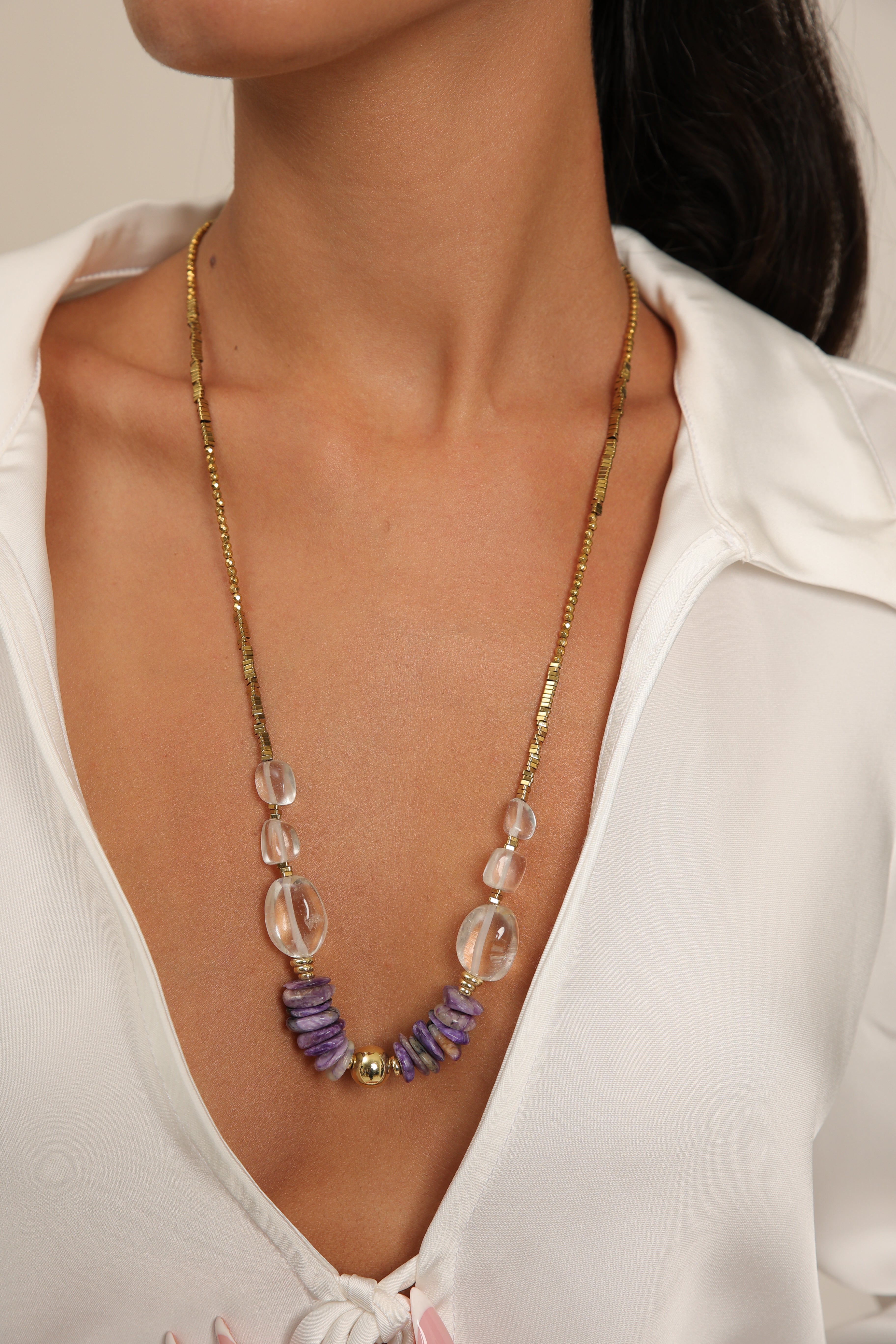 Lepidolite and Quartz Necklace