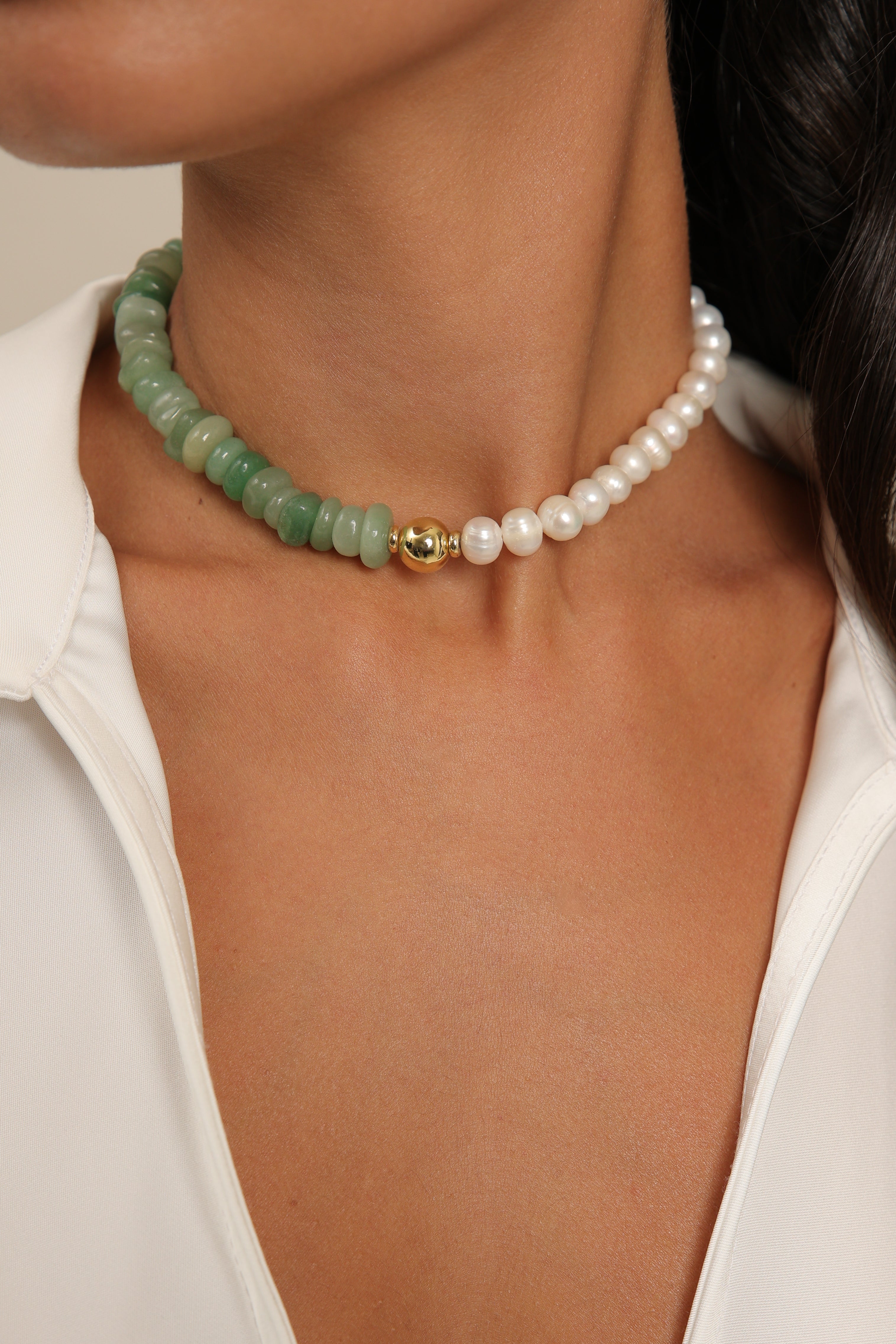 Aventurine and Pearl Choker