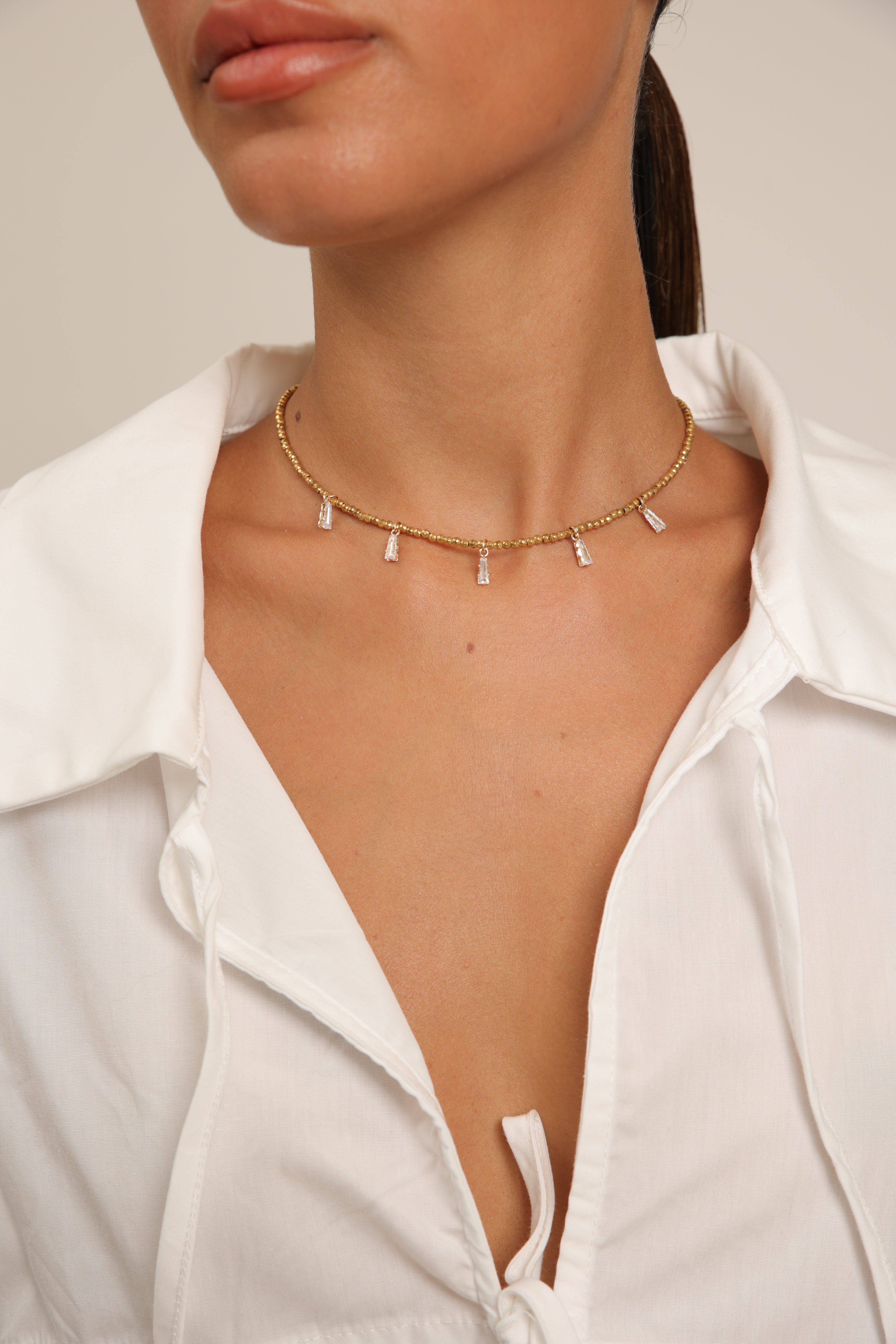 Hematite Choker with Crystal Pendants