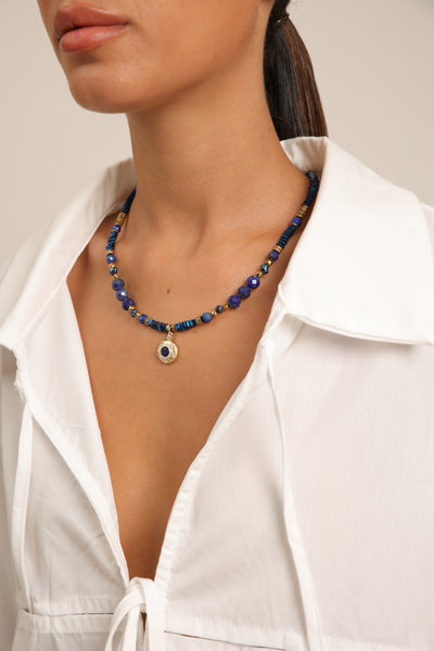 Hematite Necklace with Lapis Lazuli & Pyrite