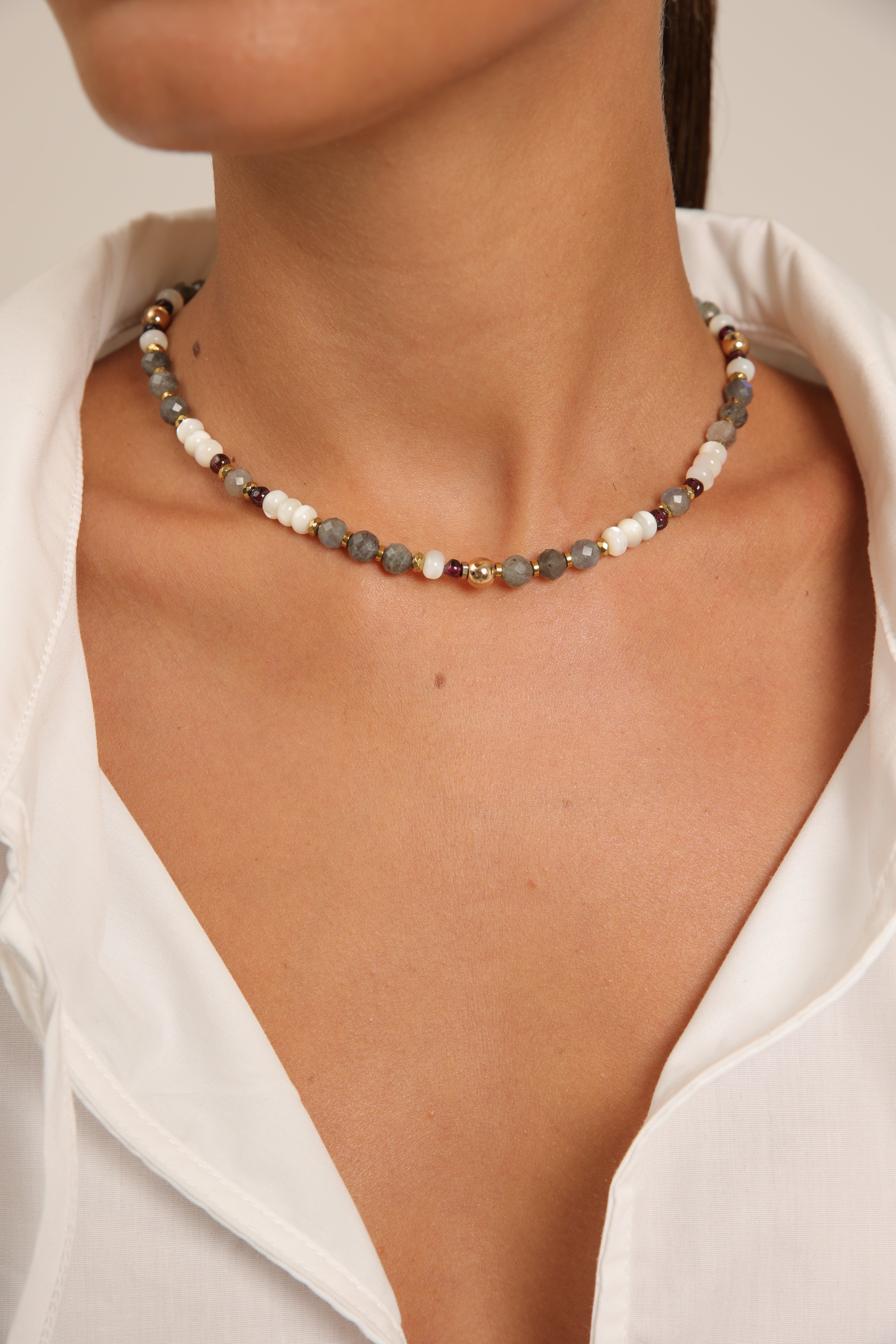 Labradorite and Mother of Pearl Choker