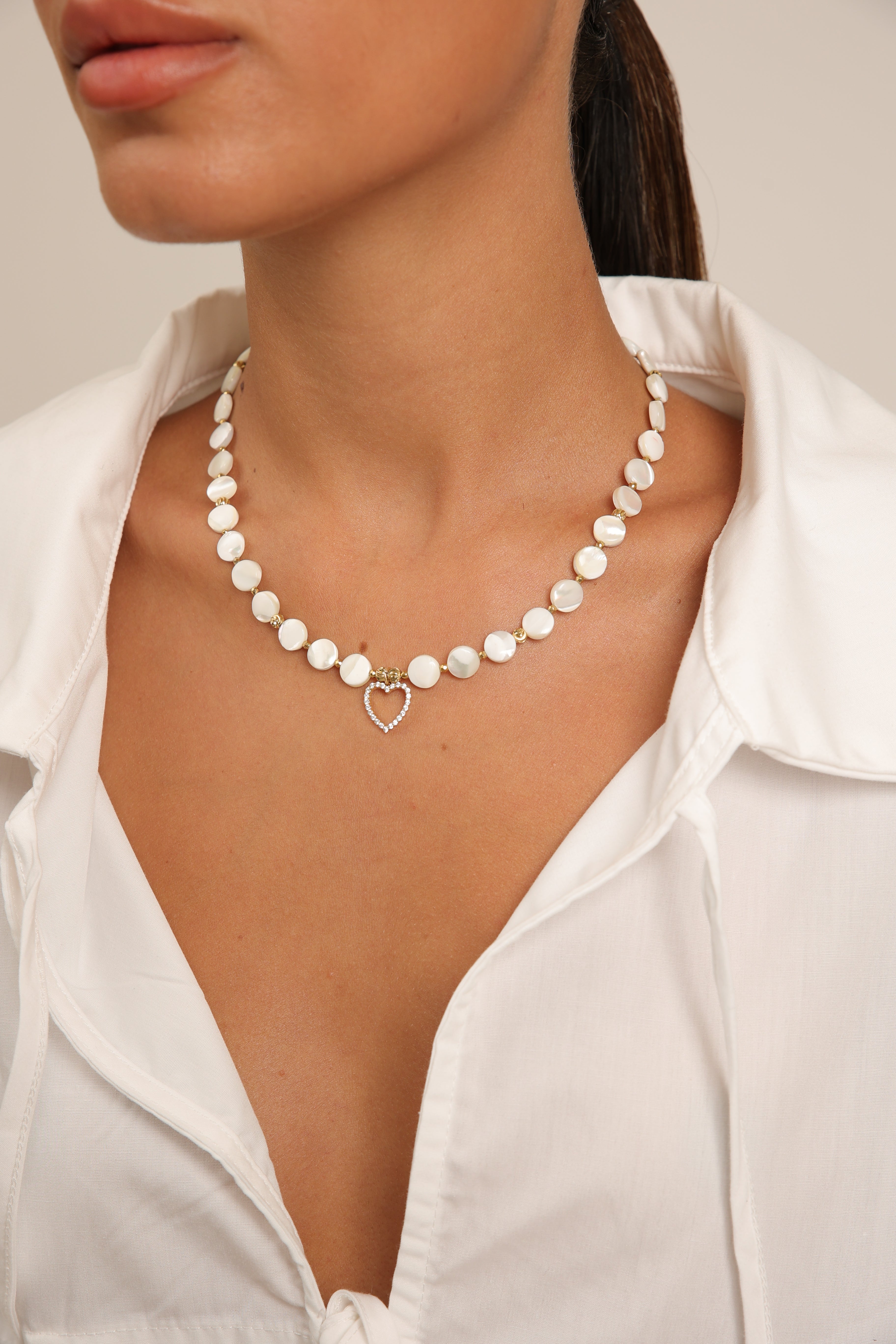 Mother of Pearl Necklace with Heart Pendant