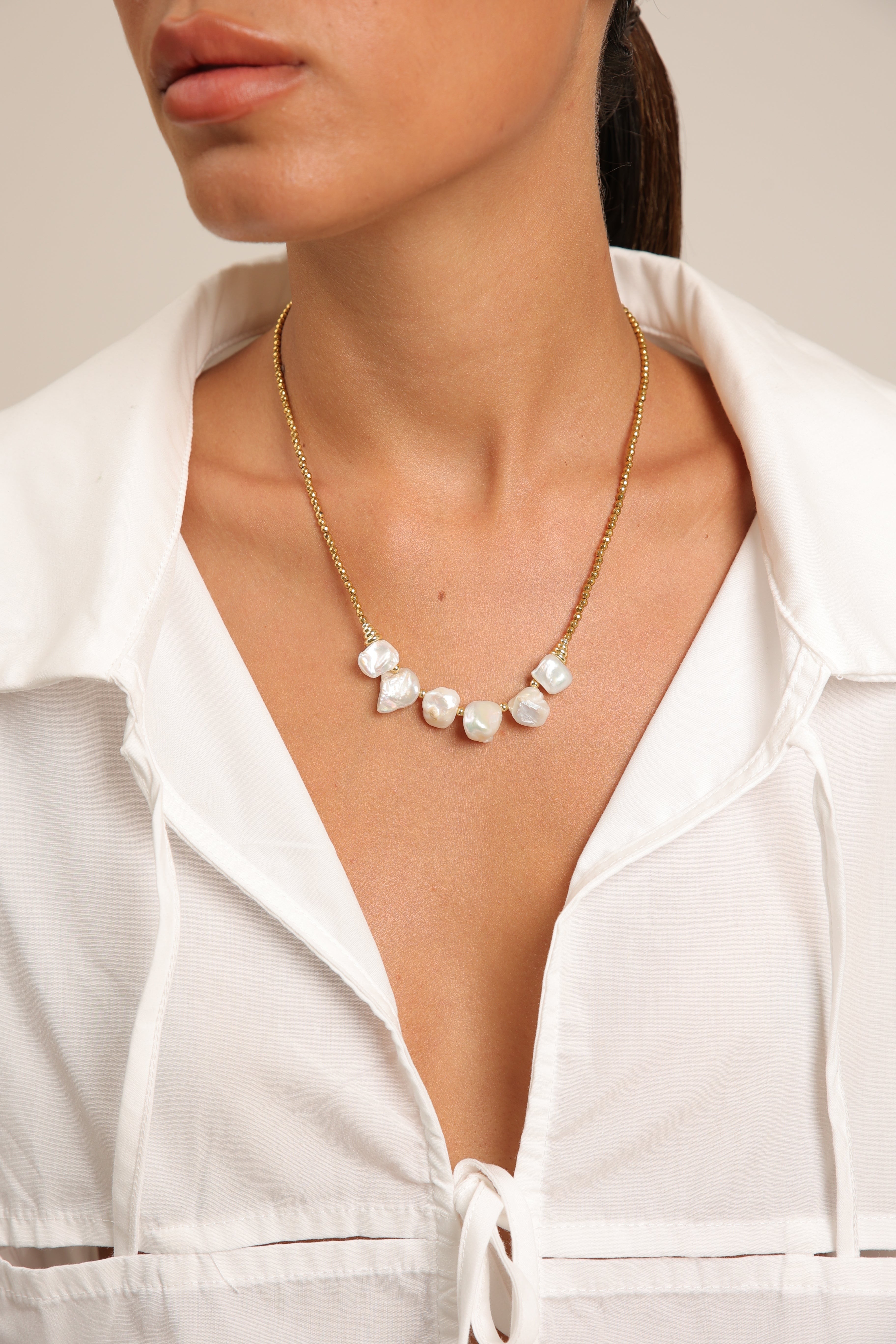 Pearl Necklace and Gold Hematite
