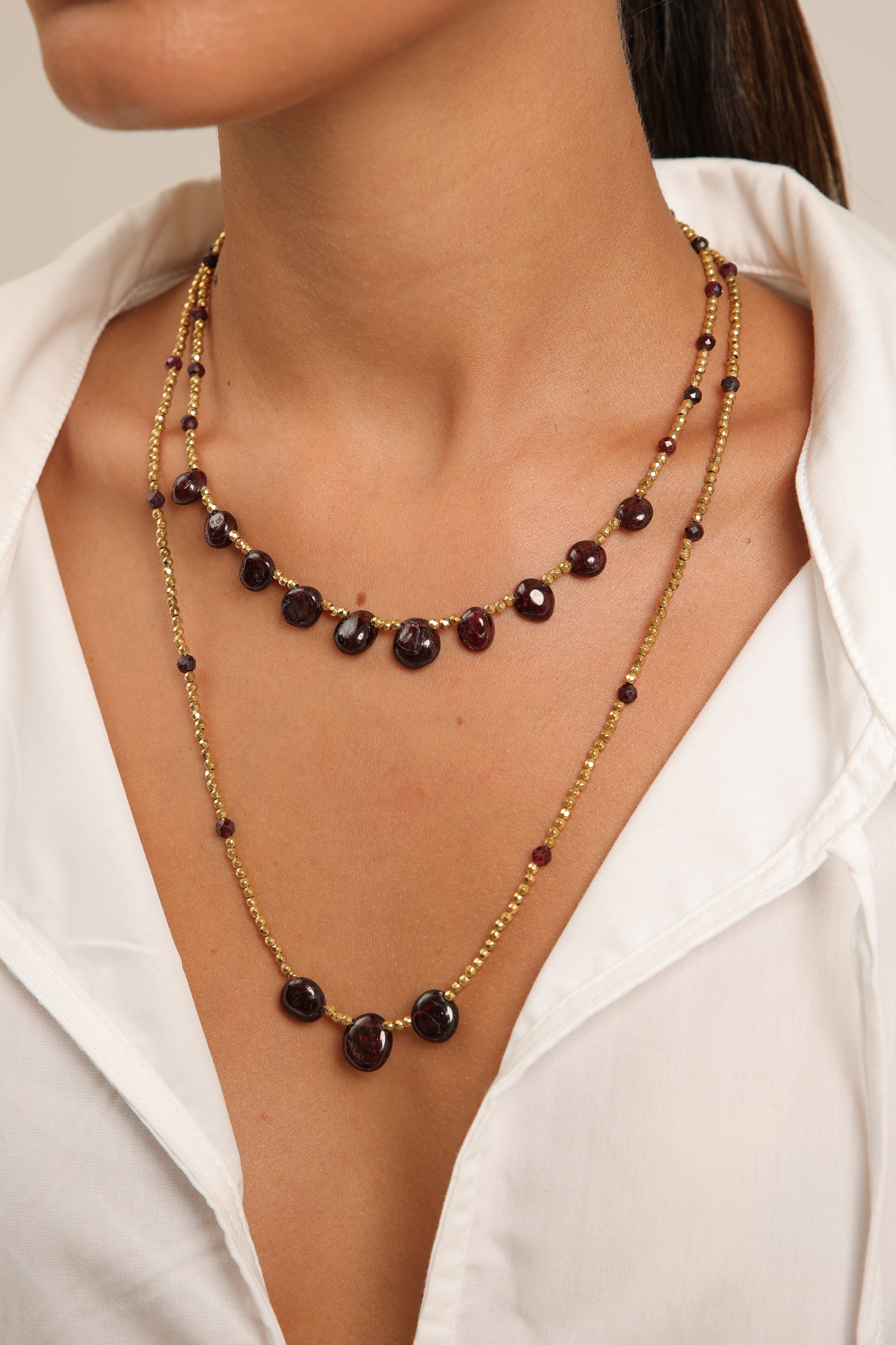 Hematite Necklace with Garnet Pair