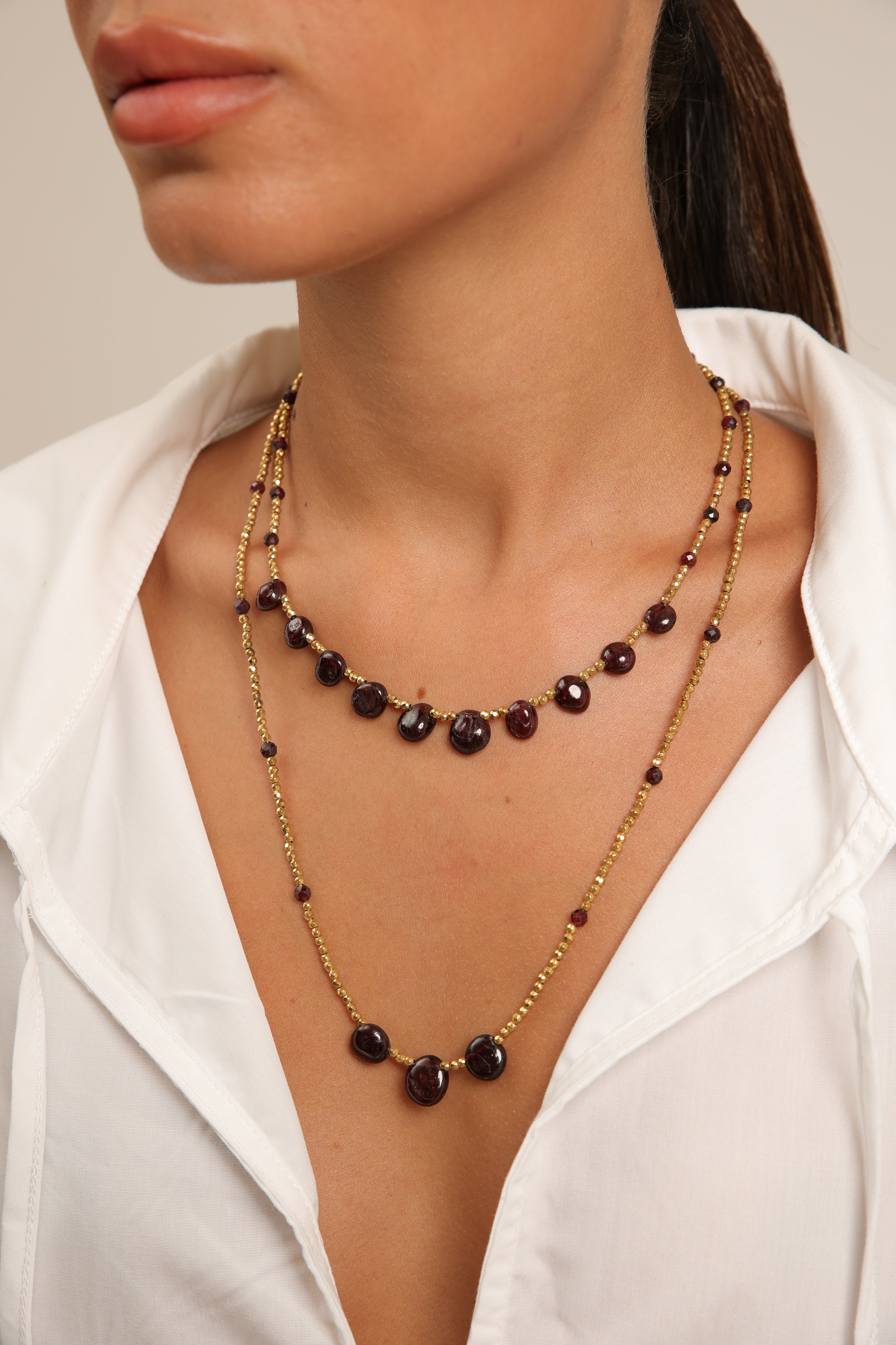 Hematite Necklace with Garnet Pair