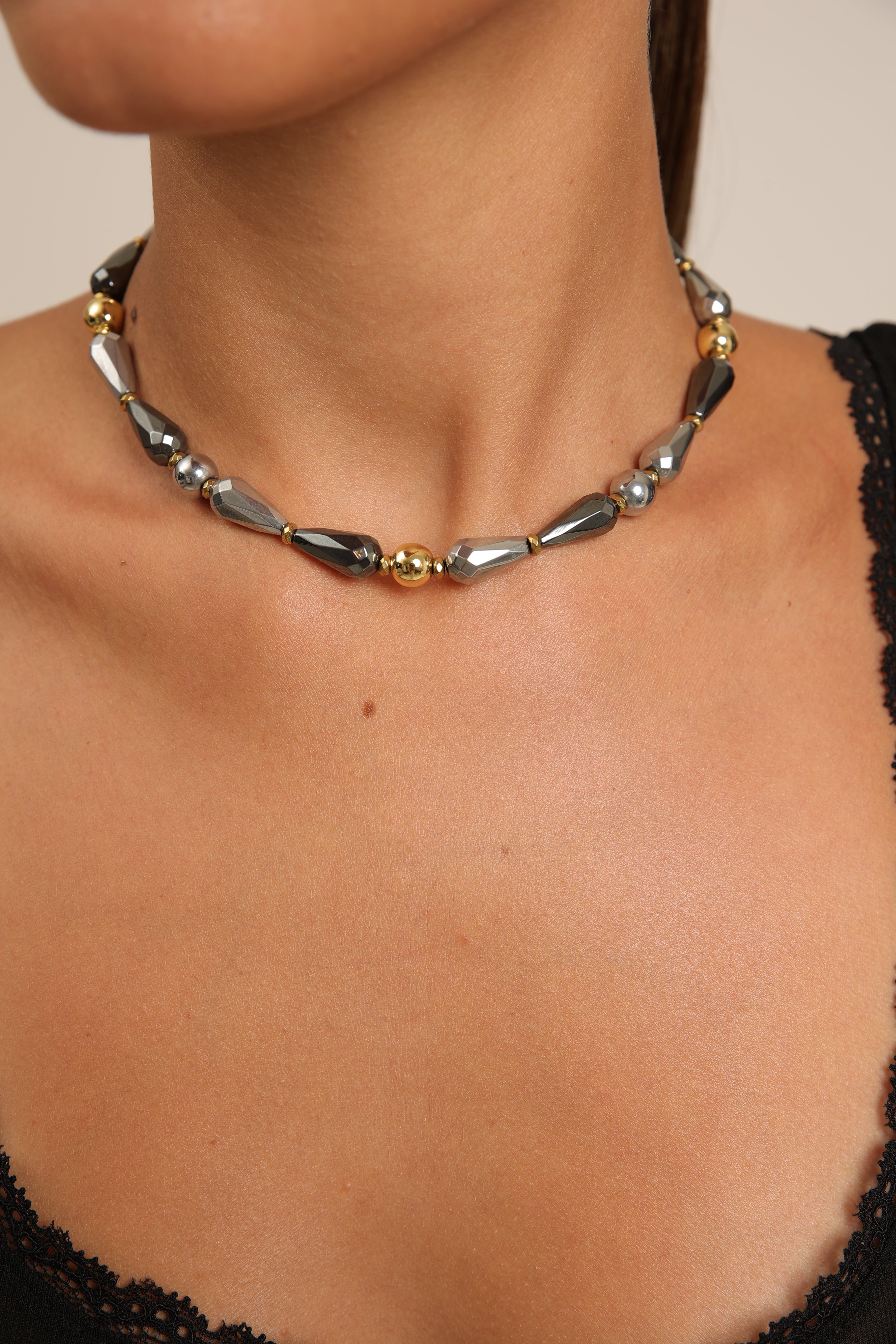 Hematite Choker with Faceted Shapes