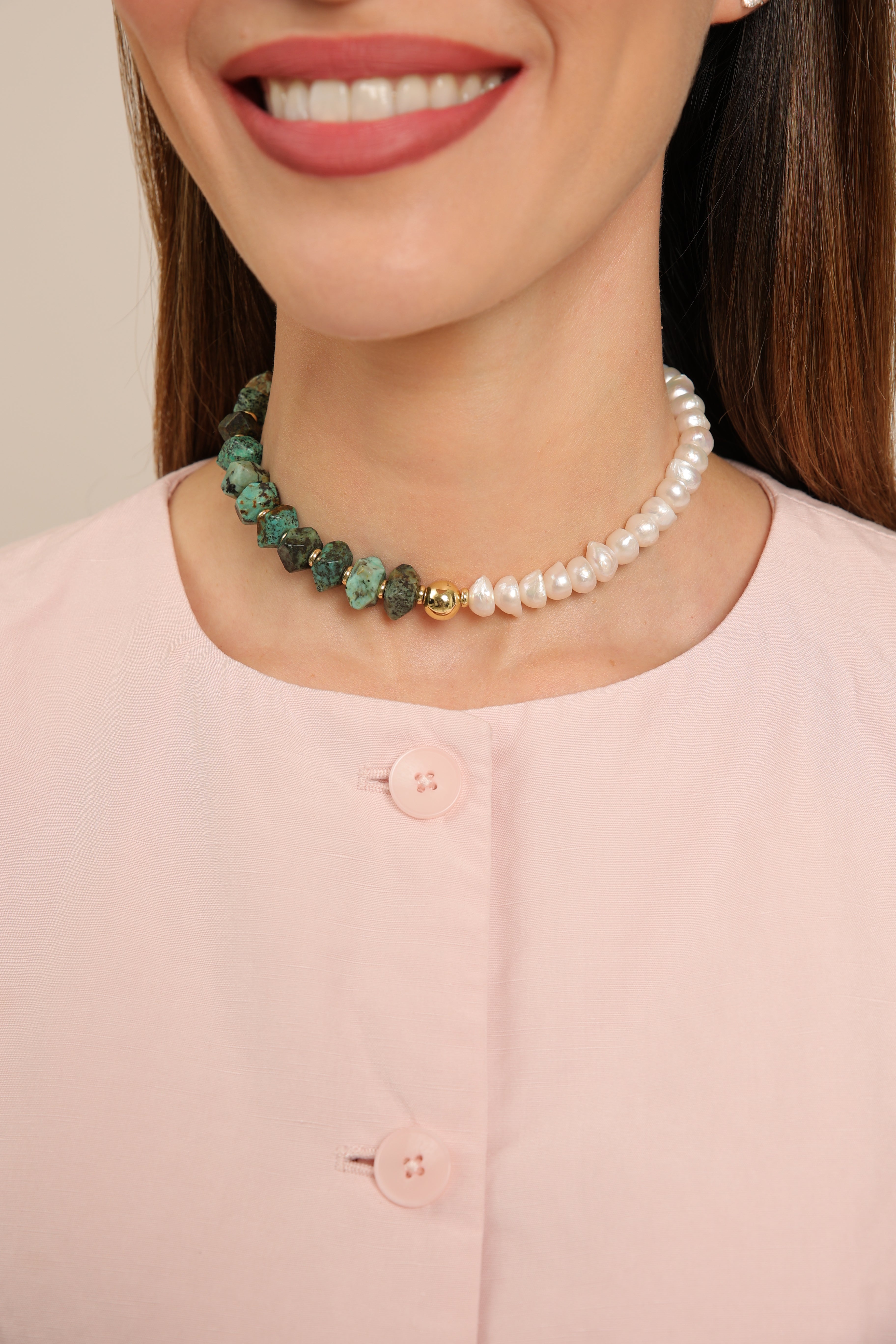 Pearl Necklace with Turquoise