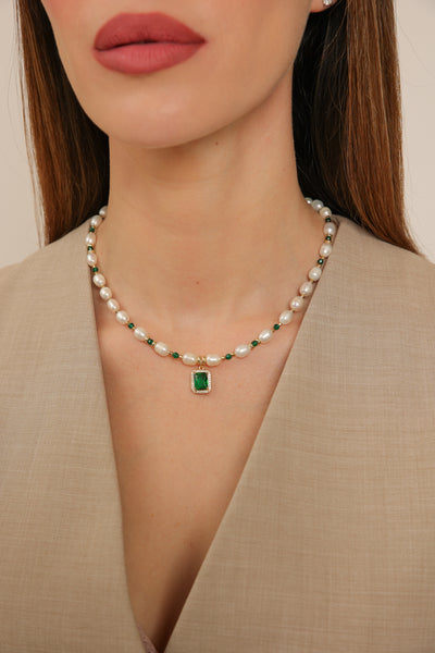 Pearl Necklace - Jade & Hematite
