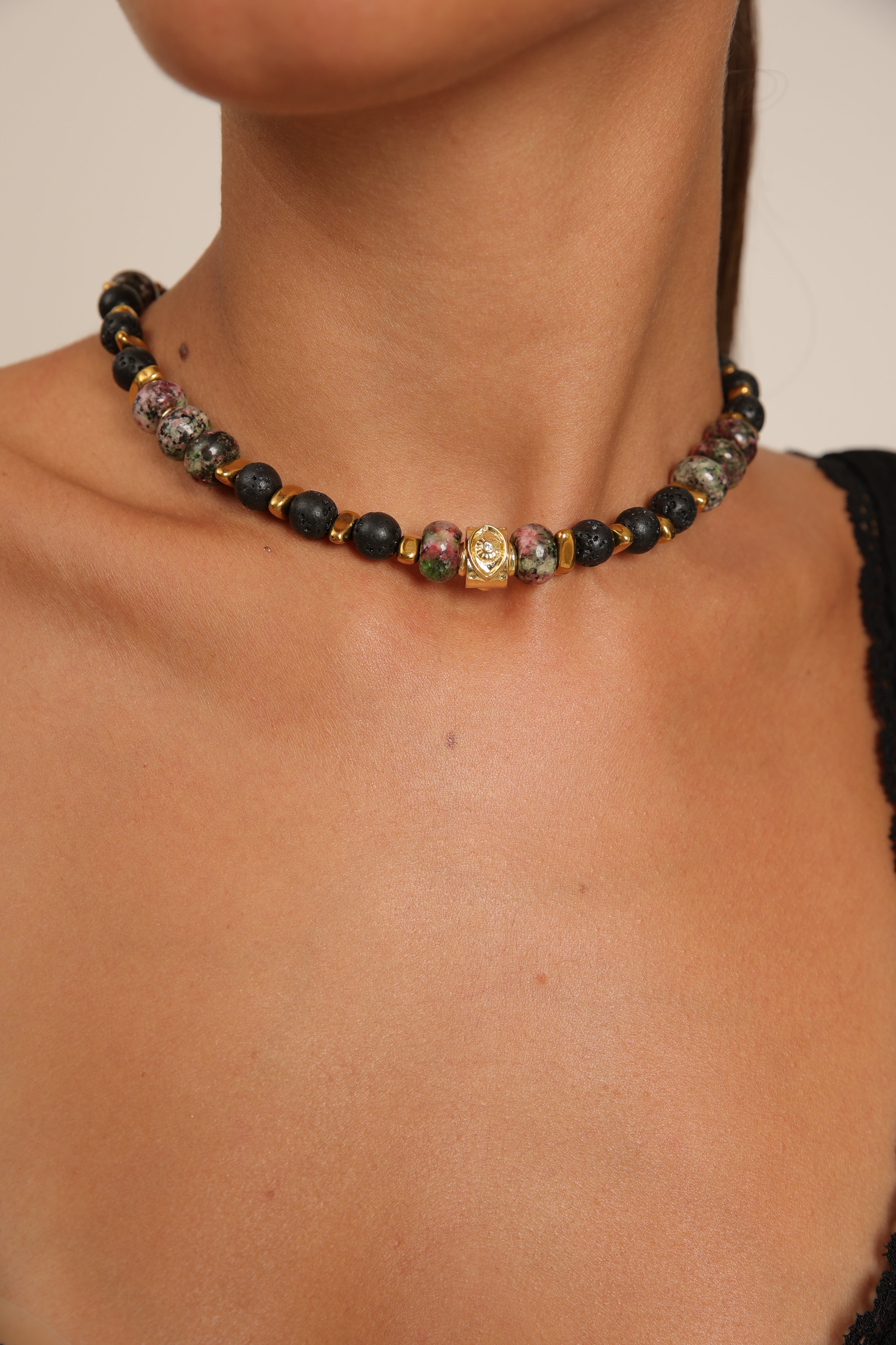 Ruby Fuchsite and Black Lava Choker
