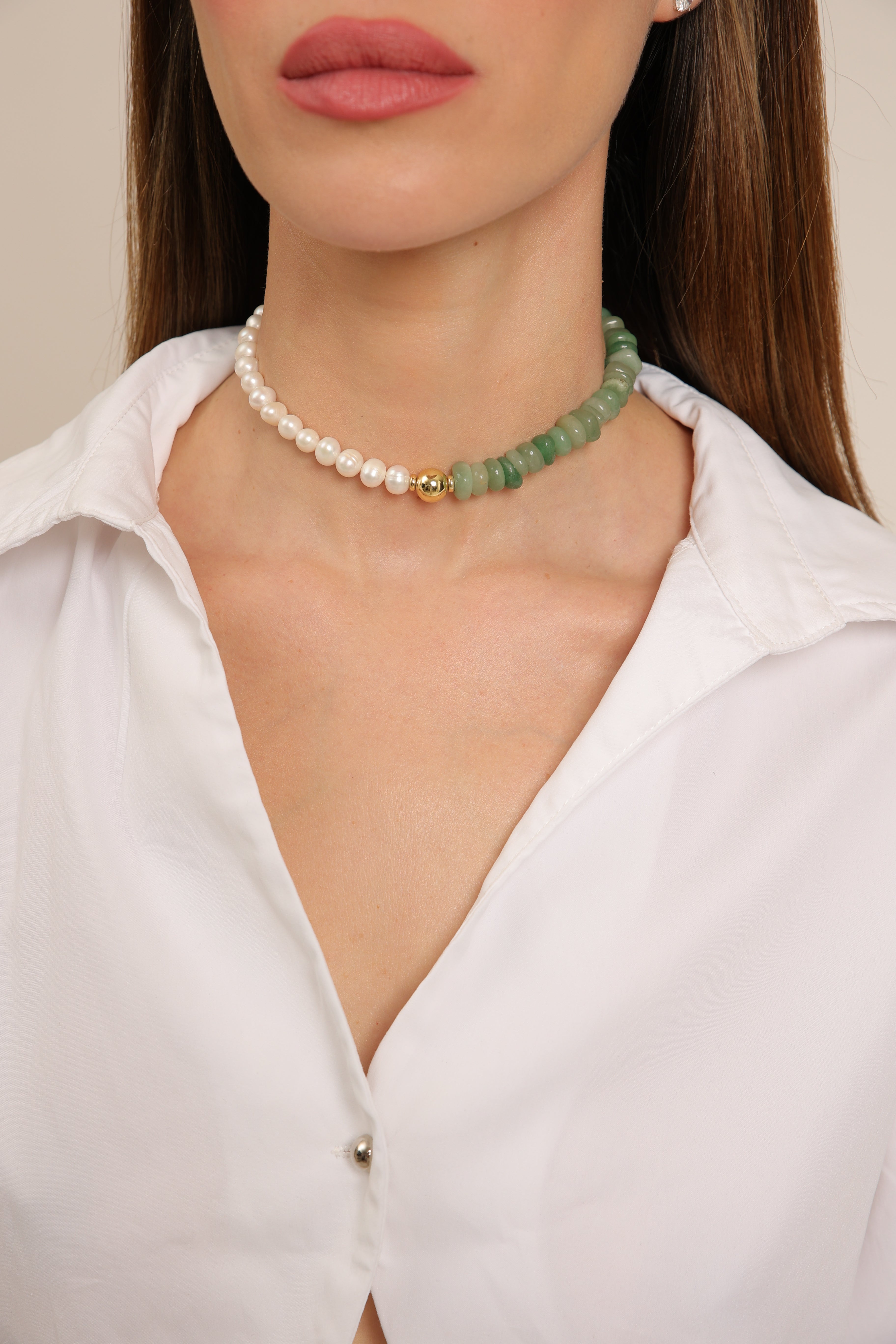Aventurine and Pearl Choker