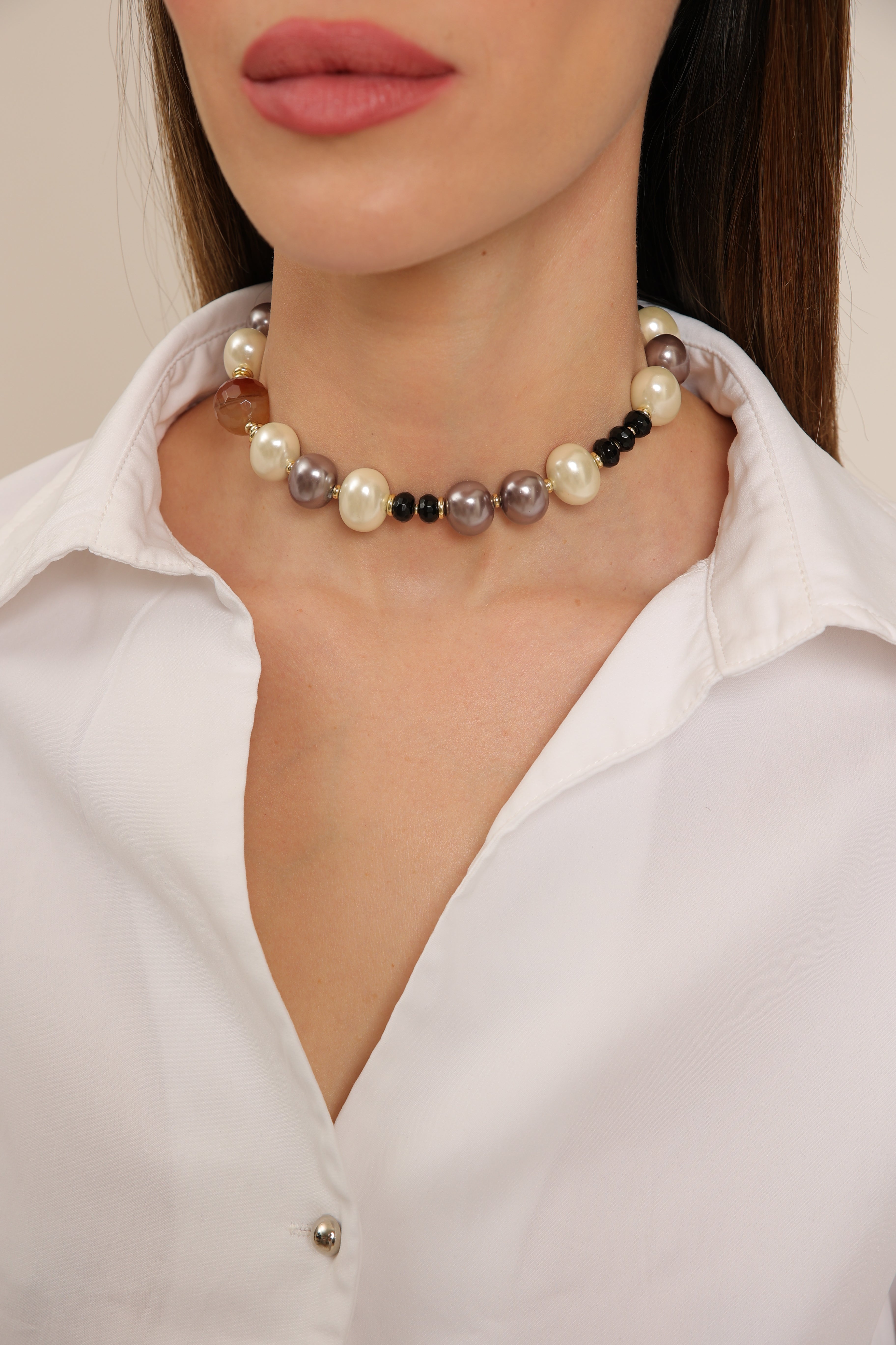 Majorica Pearl - Carnelian & Onyx