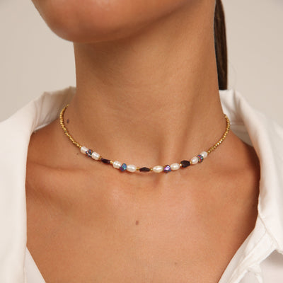 Hematite Choker with Pearl, Pyrite & Garnet