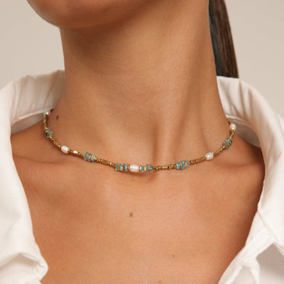 Hematite Choker with Pearl & Blue Apatite