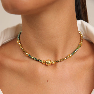Hematite Choker with Gold Spheres