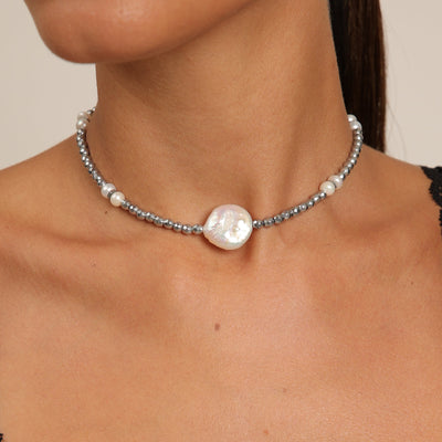 Hematite Choker with Pearls