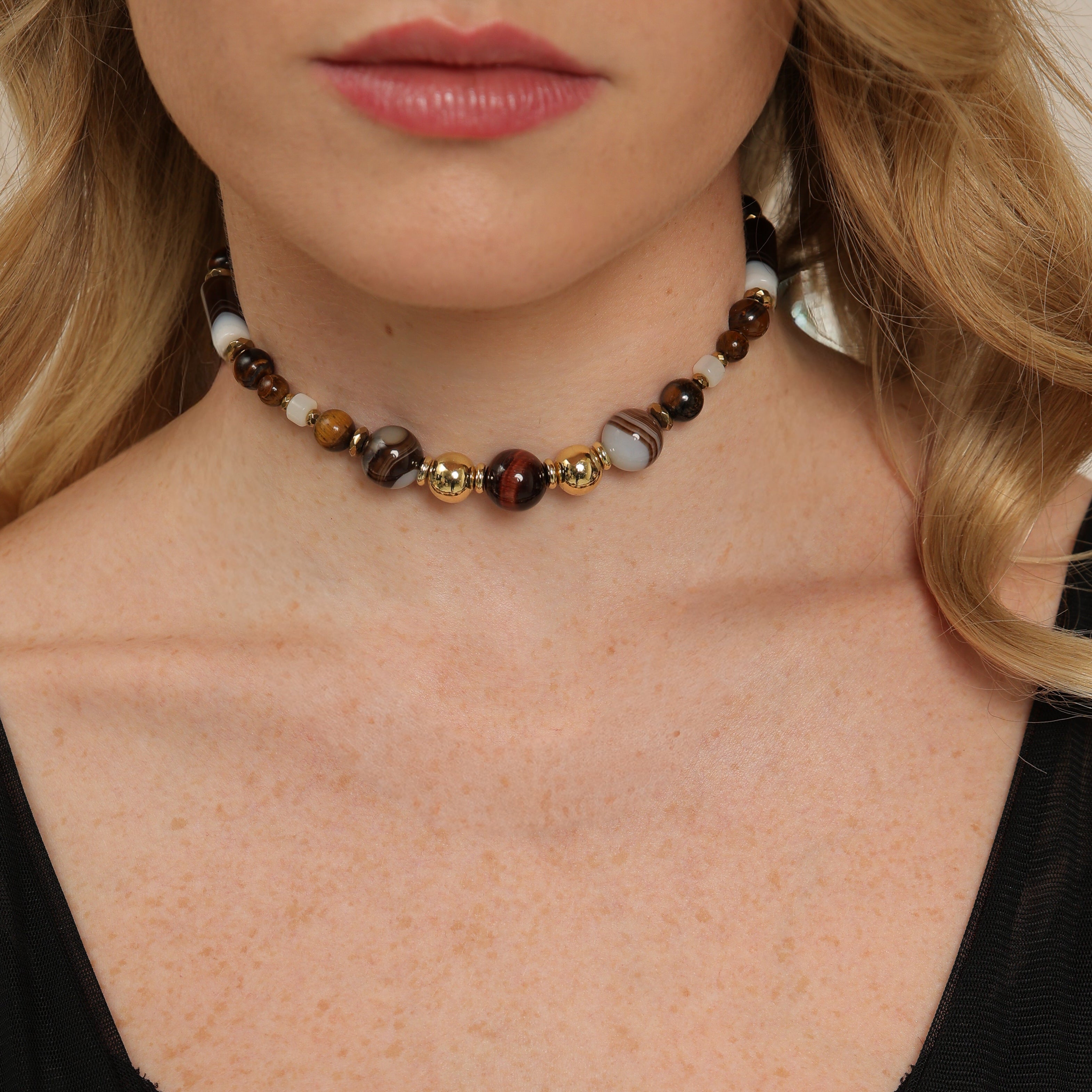 Gargantilla de ágata y ojo de tigre