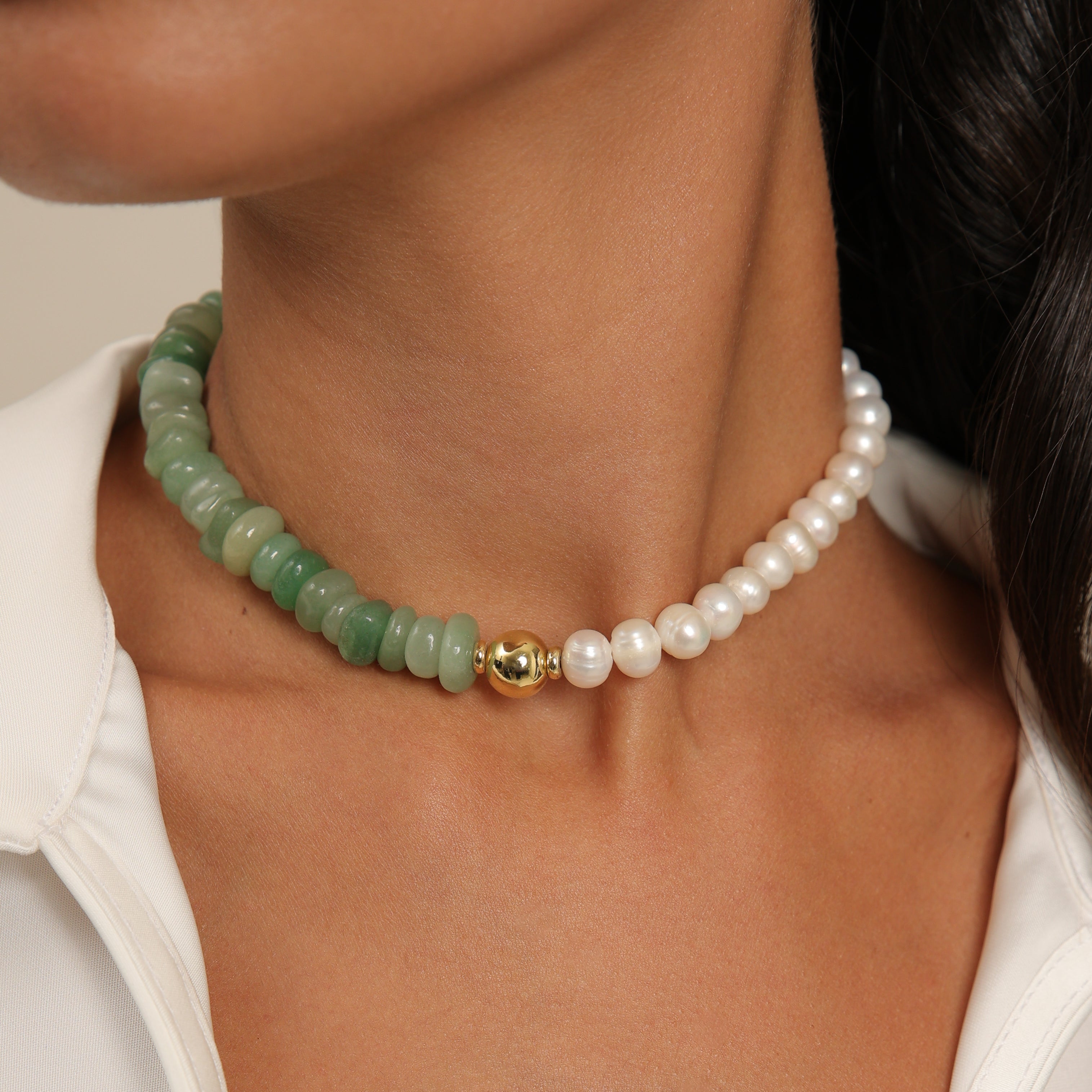 Aventurine and Pearl Choker