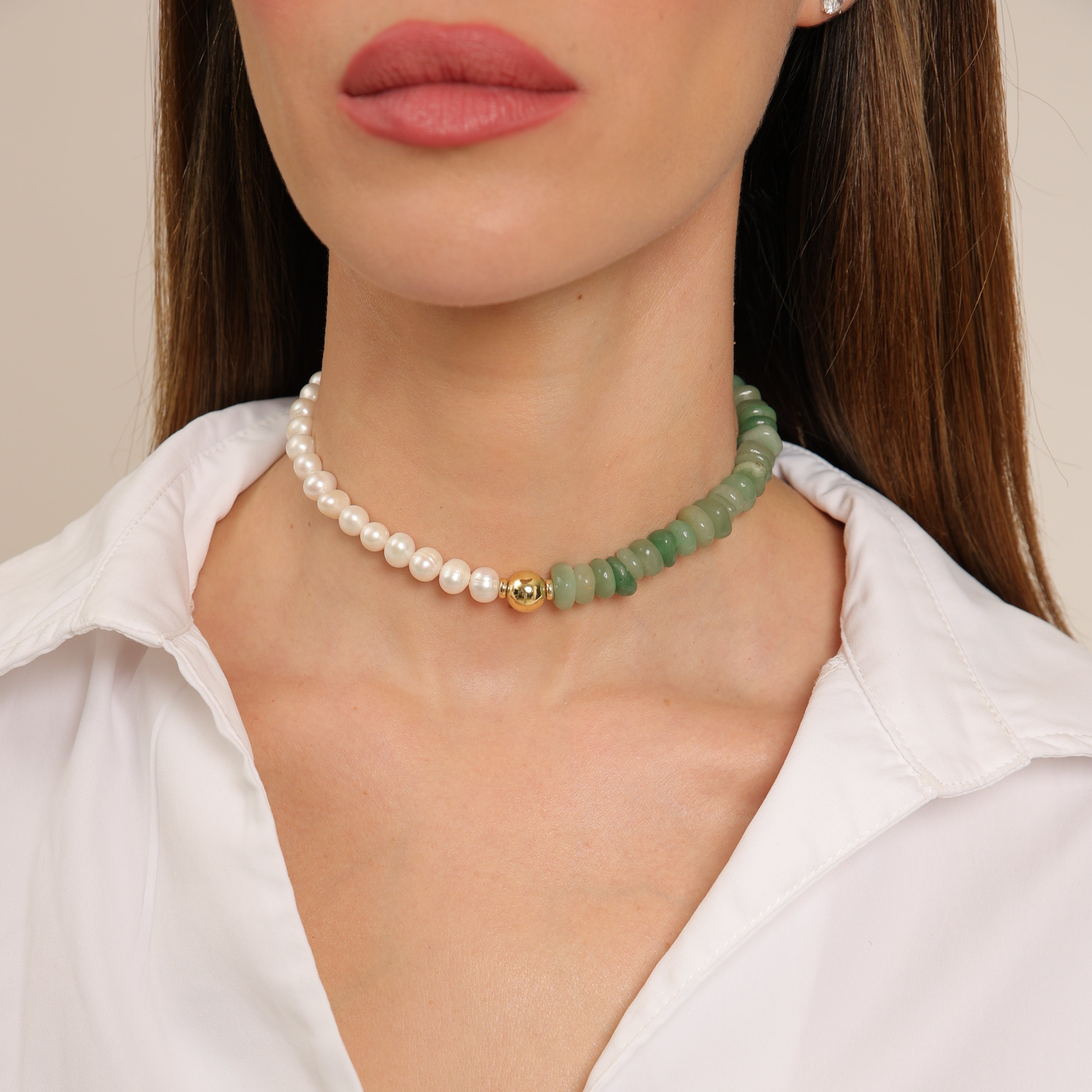 Aventurine and Pearl Choker