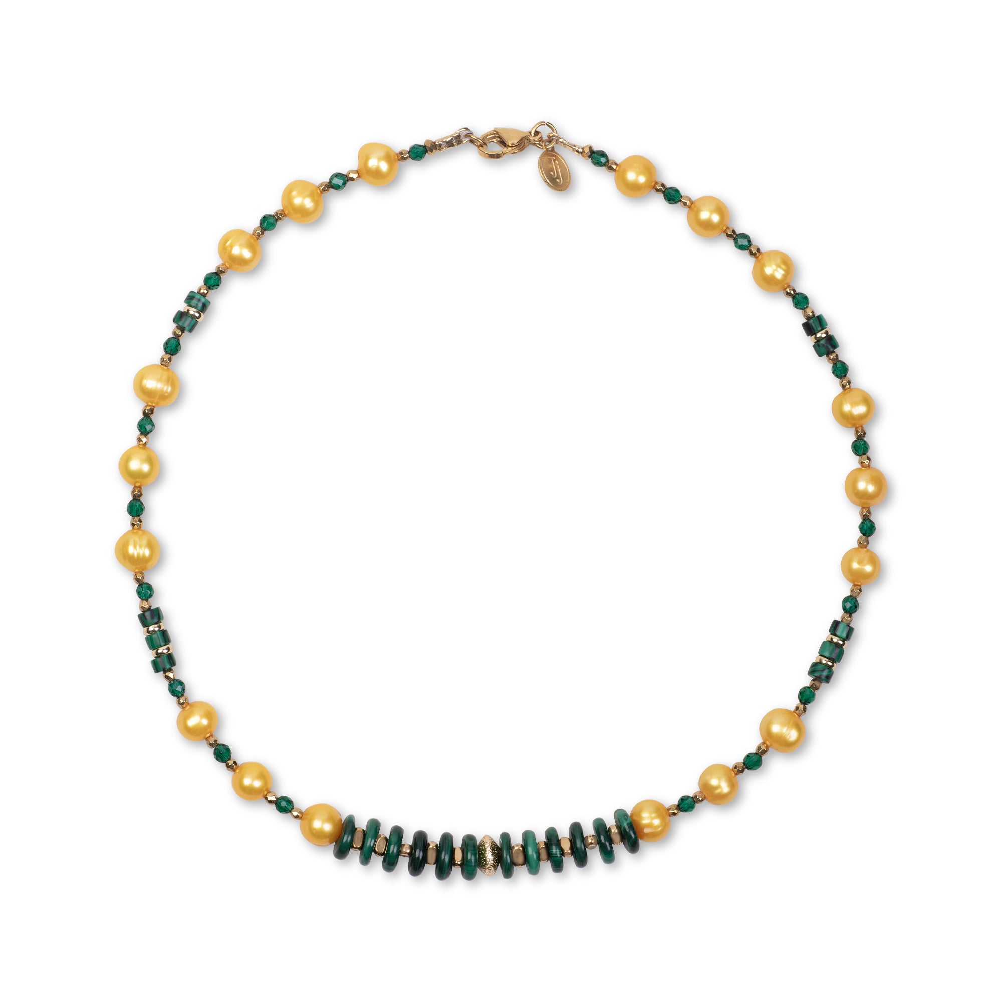 Pearl Necklace with Yellow Pearls & Malachite