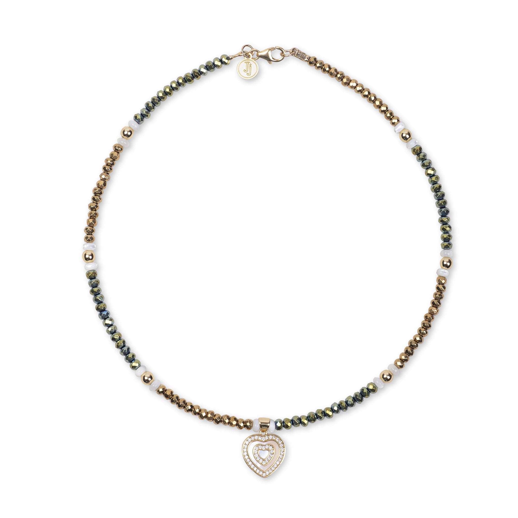 Hematite Necklace with Mother of Pearl Heart Pendant