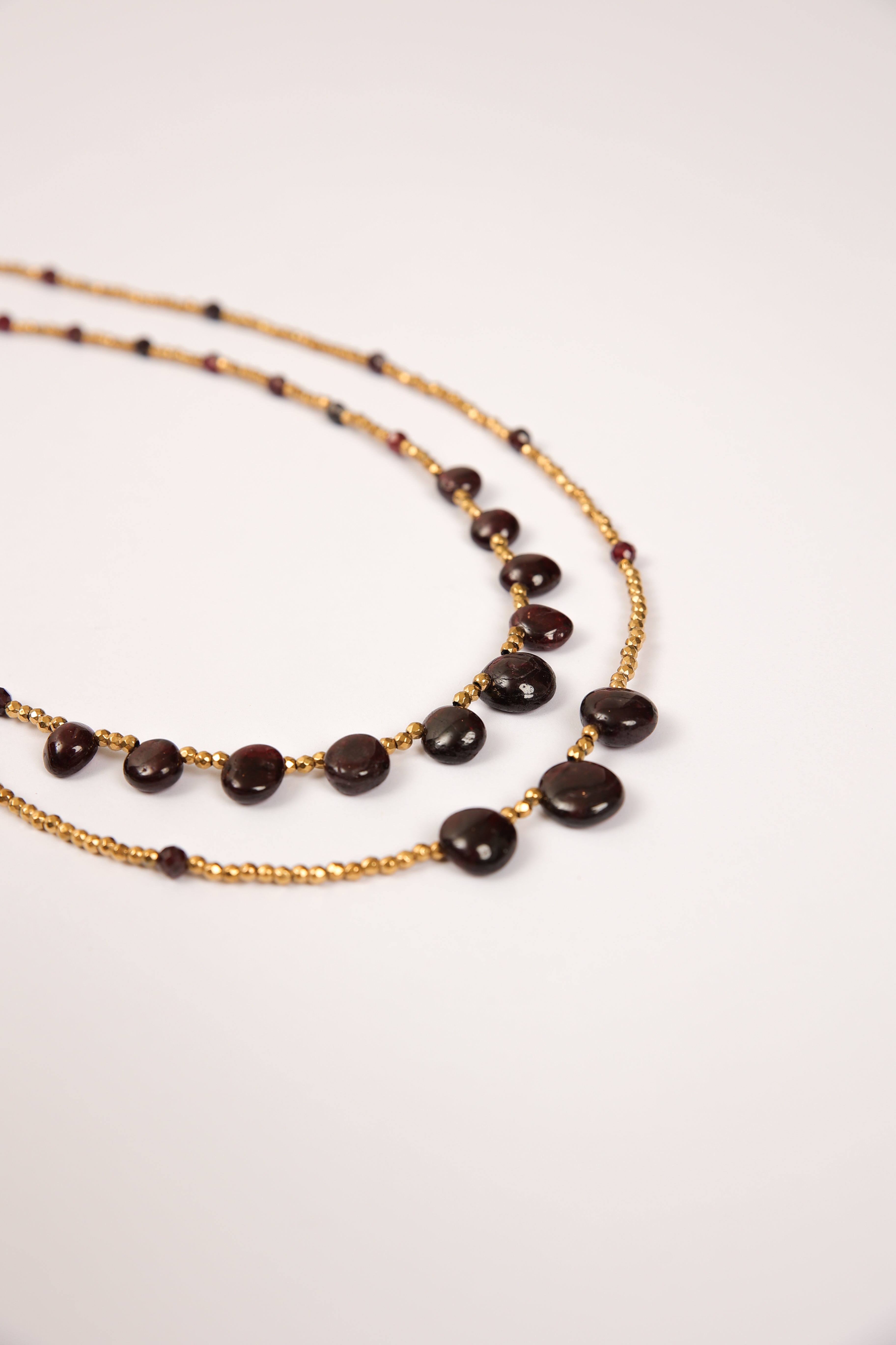 Hematite Necklace with Garnet Pair