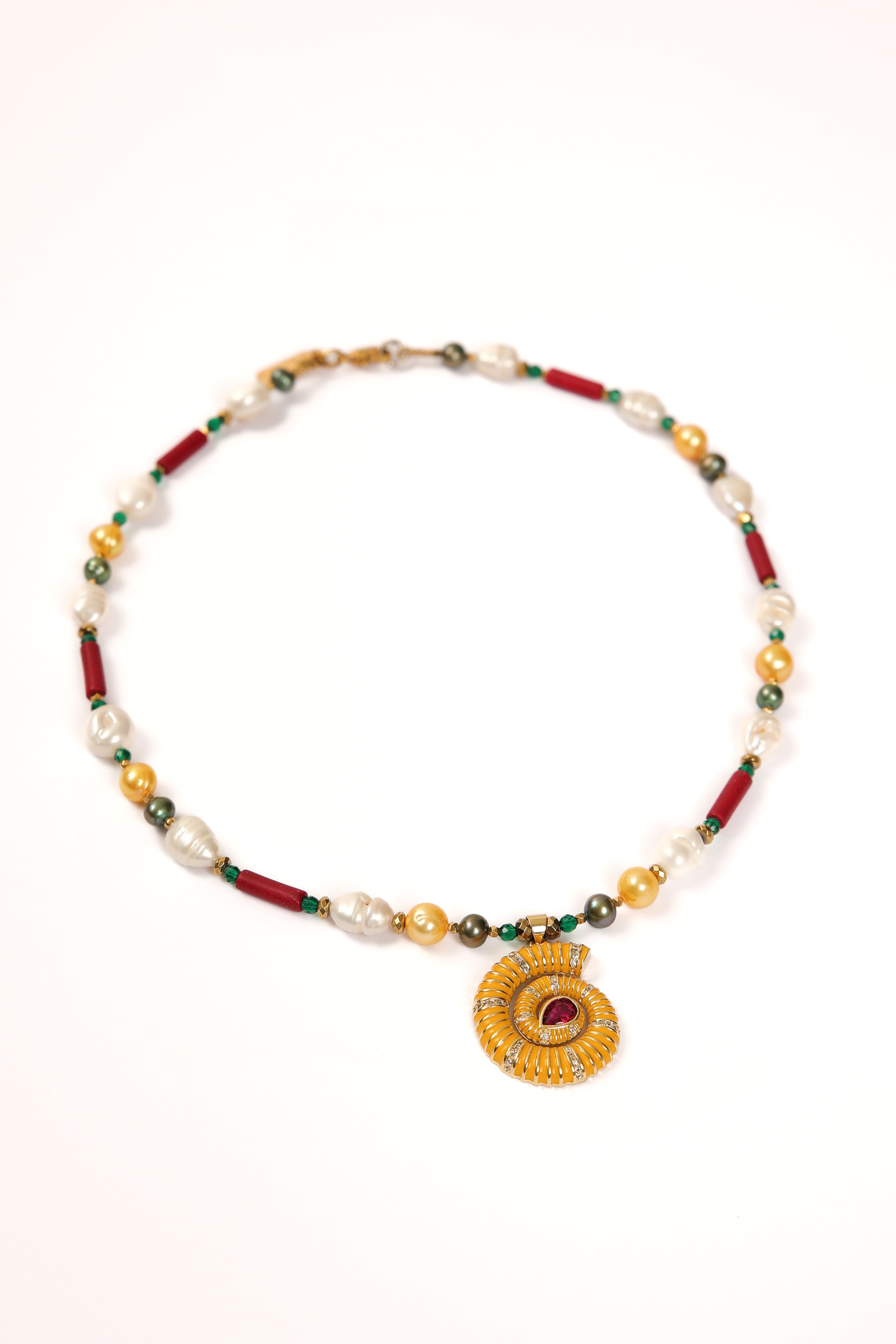 Pearl Necklace with Nautilus Shell Pendant