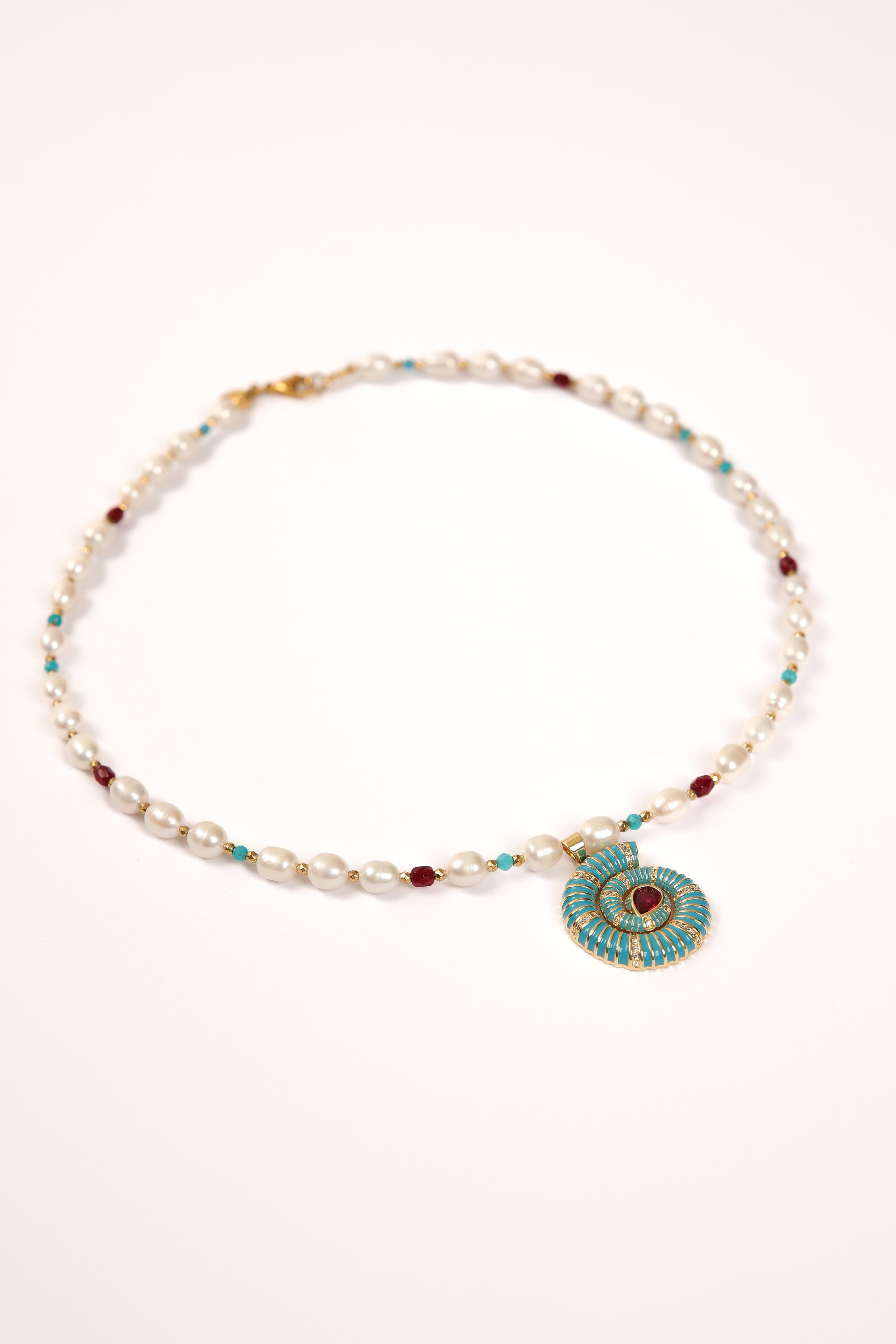 Pearl Necklace with Nautilus Shell Pendant