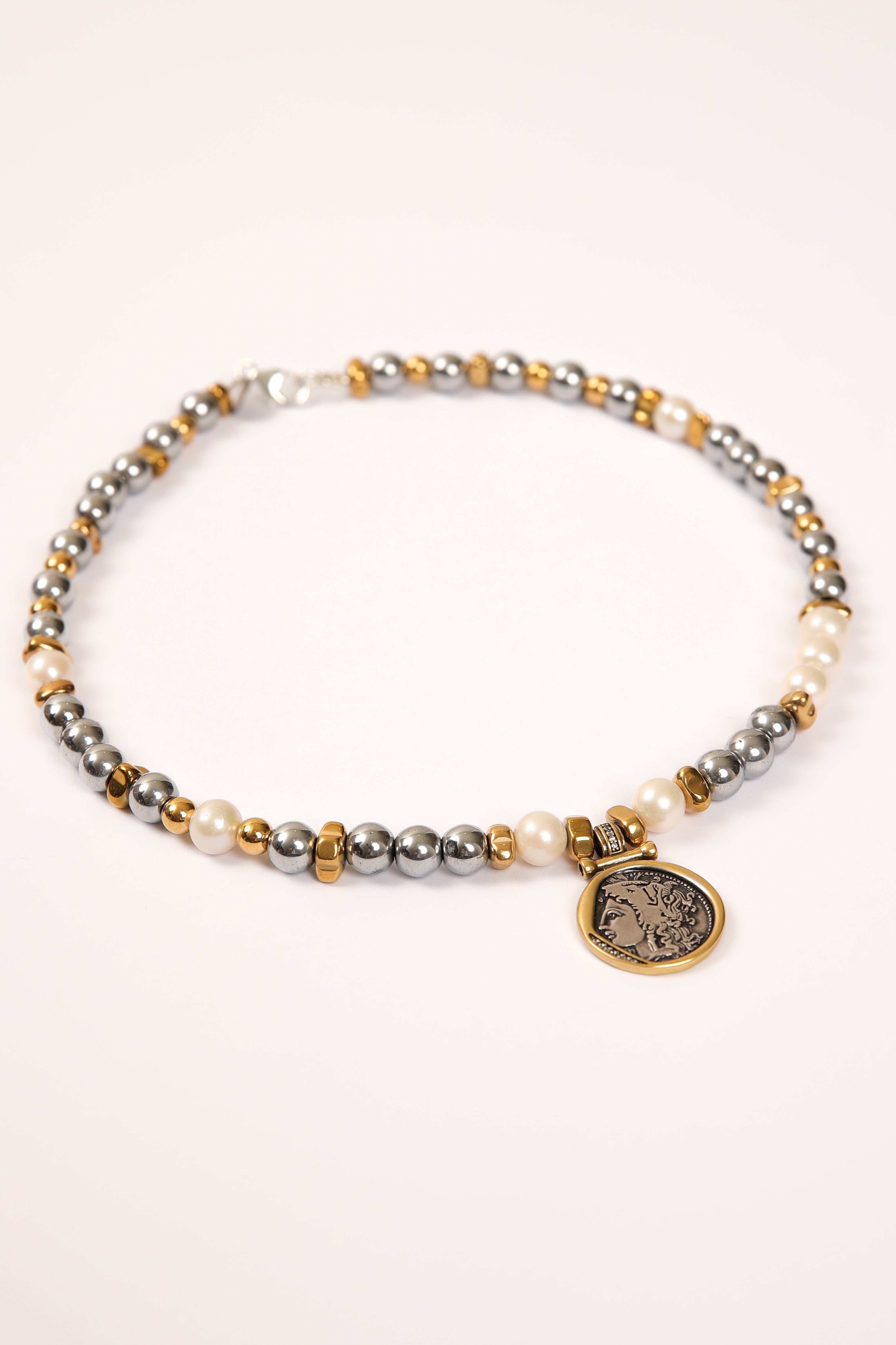 Hematite Necklace with Roman Coin Pendant