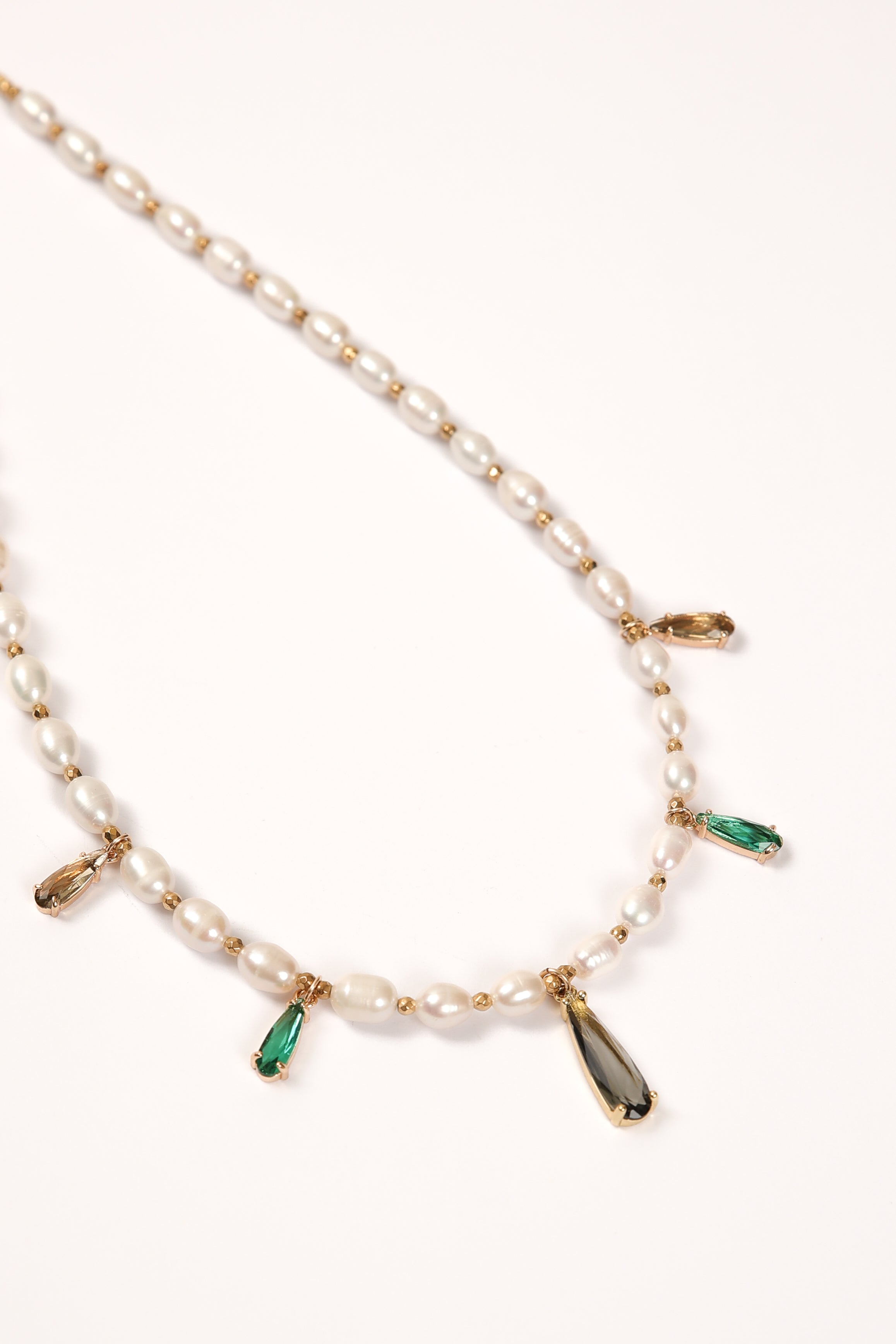 Pearl Necklace with Colored Teardrop Pendants