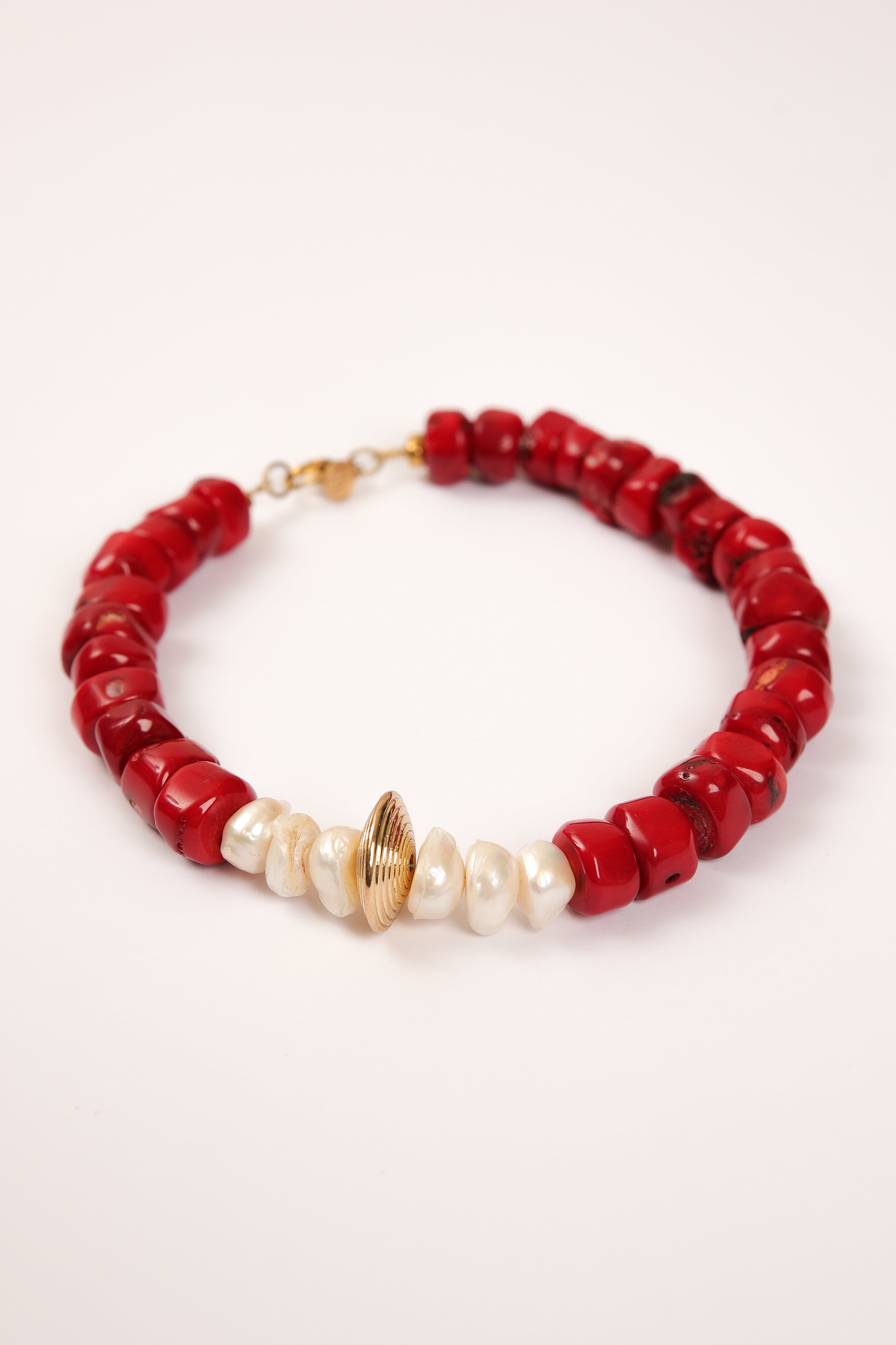 Red Coral Choker with Pearls